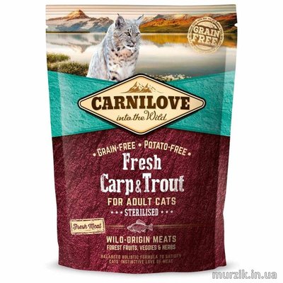 Сухий корм Carnilove Fresh Carp & Trout для стерилізованих котів, риба, 400 г 170876 фото
