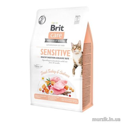 Сухой корм Brit Care Cat GF Sensitive HDigestion & Delicate Taste для кошек с чувствительным пищеварением, индейка и лосось, 400 г 171283 фото