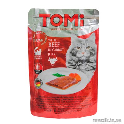 Влажный корм для котов Томи говядина в морковном желе пауч 100 г. 8621194 фото