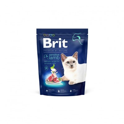 Сухий корм Brit Premium Cat by Nature Sensitive для котів із чутливим травленням, з ягням, 300 г 171849 фото