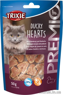 Лакомство для котов "PREMIO Ducky Hearts" с утиной грудкой и минтаем, 50 г 5598375 фото