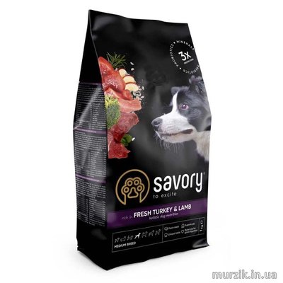 Сухий корм Savory Medium для собак середніх порід, зі свіжим ягням та індичкою, 1 кг 30259 фото