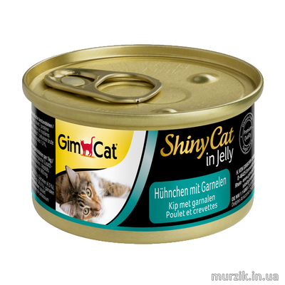 Вологий корм GimCat Shiny Cat для котів, курка і креветка, 70 г 413129 фото