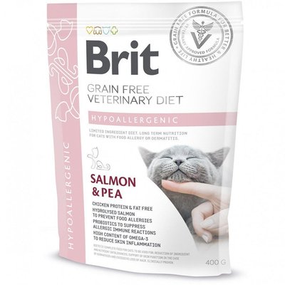 Сухий корм Brit GF VetDiet Cat Hypoallergenic для котів, з харчовою алергією та непереносимістю, з лососем та горохом, 400 г 170961 фото