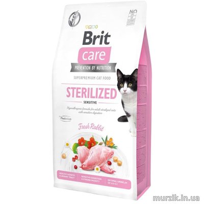 Сухой корм Brit Care Cat GF Sterilized Sensitive для стерилизованных кошек с чувствительным пищеварением, с кроликом, 7 кг 171289 фото
