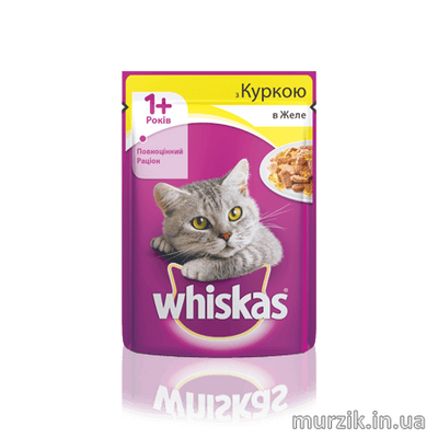 Влажный корм для взрослых котов и кошек от 1 года Whiskas с курицей в желе 100 г 9128645 фото