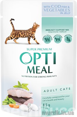 Упаковка 12 шт!!!Влажный корм для кошек Optimeal (Оптимил) с треской и овощами в желе 85 г. 41532634 фото