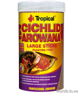 Сухой корм для аквариумных рыб Tropical в палочках &#171;Cichlid & Arowana Large Sticks&#187; 1 л/300 г (для плотоядных цихлид) 32582592 фото