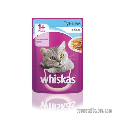 Влажный корм для взрослых котов и кошек от 1 года Whiskas с тунцом в желе 100 г 9128648 фото