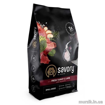 Сухий корм Savory Small для собак малих порід, зі свіжим ягням та індичкою, 1 кг 30341 фото