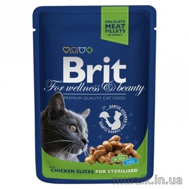 Вологий корм Brit Premium Cat Pouch для стерилізованих котів, з куркою, 100 г 100275 фото