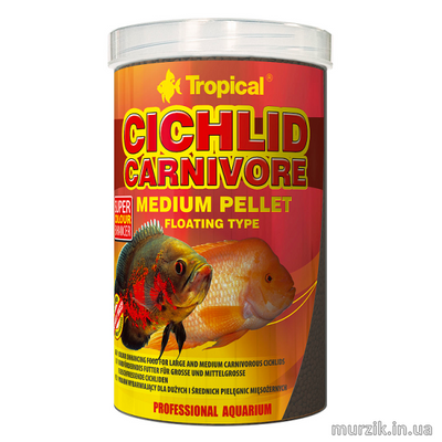 Сухой корм для аквариумных рыб Tropical в гранулах &#171;Cichlid Carnivore Medium Pellet&#187; 1 л/650 г (для плотоядных цихлид) 32582598 фото