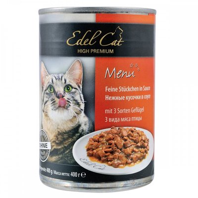 Вологий корм Edel Cat для котів, три види птиці, 400 г 1000319 фото