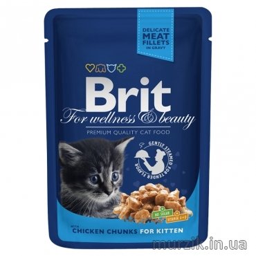 Вологий корм Brit Premium Cat Pouch для кошенят, з куркою, 100 г 100274 фото