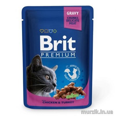 Вологий корм Brit Premium Cat Pouch для котів, з куркою та індичкою, 100 г 100273 фото