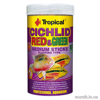 Сухой корм для аквариумных рыб Tropical в палочках &#171;Cichlid Red & Green Medium Sticks&#187; 250 мл/90 г (для всех цихлид) 32582693 фото