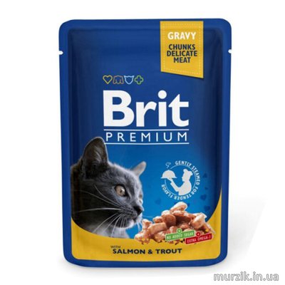 Вологий корм Brit Premium Cat Pouch для котів, з лососем і фореллю, 100 г 100271 фото