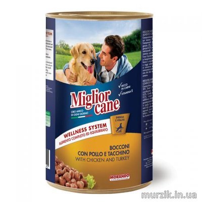 Влажный корм для собак Migliorcane с кусочками курицы и индейки, 1250 г 42435234 фото