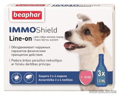 Капли Beaphar IMMO SHIELD от блох и клещей с диметиконом для собак 1-15 кг (3 пипетки) 14509971 фото