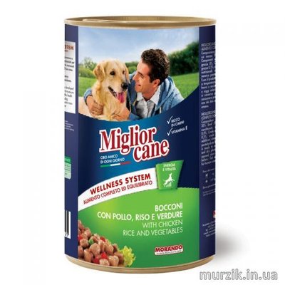 Влажный корм для собак Migliorcane с кусочками курицы, рисом и овощами, 1250 г 42435235 фото