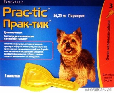 Практик (Prac-tic) капли на холку от блох и клещей для собак весом от 2-4,5 кг (3 пипетки) 8852671 фото