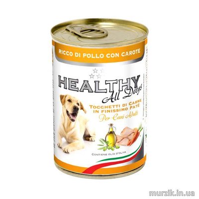 Влажный корм HEALTHY All Days для собак - паштет с кусочками, курица и морковь 400 г / 24 шт 42070438 фото
