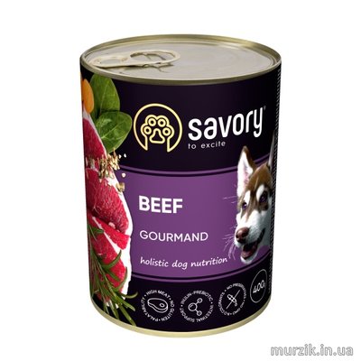 Вологий корм Savory для дорослих собак усіх порід, з яловичиною, 400 г 30433 фото