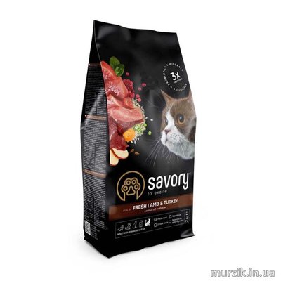 Сухий корм Savory для котів з чутливим травленням, зі свіжим ягням та індичкою, 2 кг 30082 фото