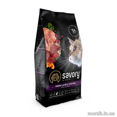 Сухий корм Savory для стерилізованих котів, зі свіжим ягням і куркою, 2 кг 30112 фото