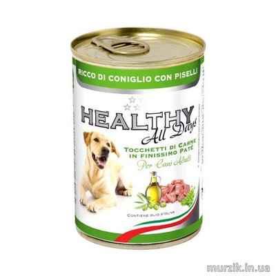 Влажный корм HEALTHY All Days для собак - паштет с кусочками, крольчатина и горох 400 г / 24 шт 42070499 фото