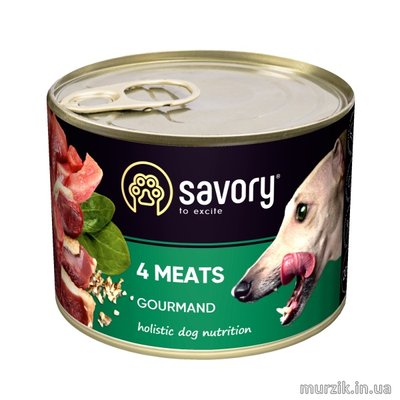 Влажный корм Savory для взрослых собак всех пород, с четырьмя видами мяса, 200 г 30389 фото