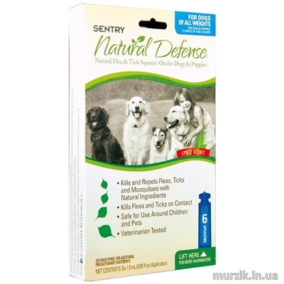 Sentry Natural Defense капли на холку от блох и клещей для собак и щенков 1,5 мл. (6 тюбиков) 6770888 фото