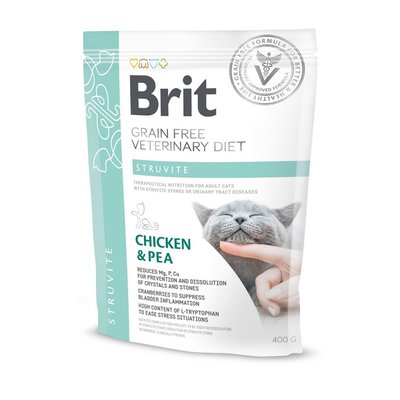 Сухий корм Brit GF VetDiet Cat Struvite для котів, при сечокам'яній хворобі, з куркою та горохом, 400 г 170955 фото