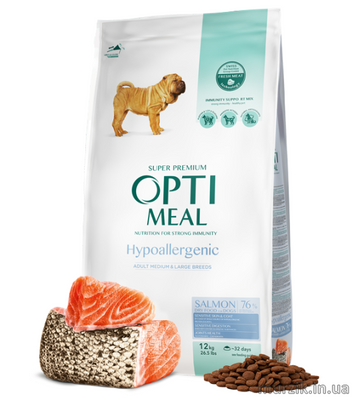 Гипоалергенный корм для собак средних и крупных пород Optimeal (Оптимил) с лососем 12 кг. 41490915 фото