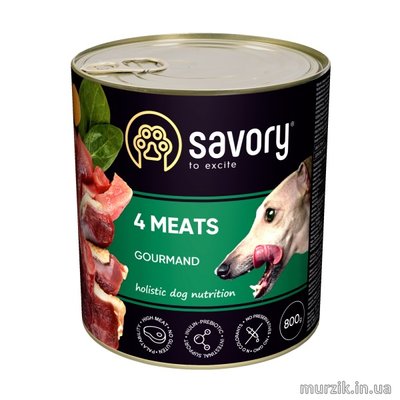 Вологий корм Savory для дорослих собак усіх порід, з чотирма видами м'яса, 800 г 30402 фото