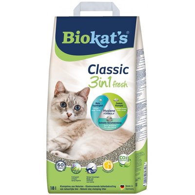 Наполнитель Biokats Classic Fresh 3in1 для кошачьего туалета, бентонитовый, 18 л 613796 фото
