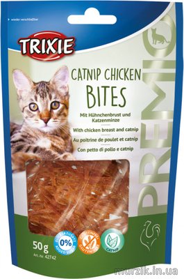Лакомство для кошек "PREMIO Catnip Chicken Bites" с куриной грудкой и кошачьей мятой, 50 г 9042572 фото