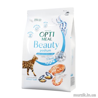 Сухой корм для взрослых котов Optimeal Beauty Podium Shiny Coat & Dental Care (Подиум), с морепродуктами, 1,5 кг 42447168 фото