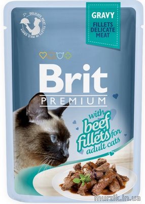 Вологий корм Brit Premium Cat Pouch для котів, філе яловичини в соусі, 85 г 111253 фото