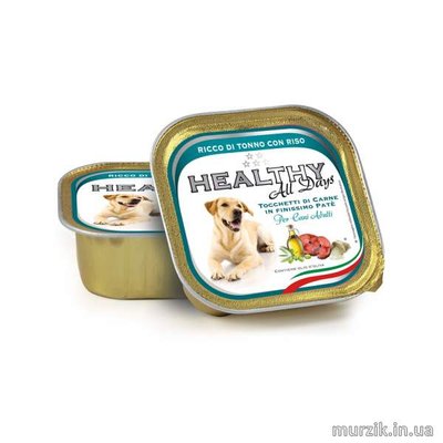 Влажный корм HEALTHY All Days для собак - паштет с кусочками, тунец и рис 150 г / 22 шт 42070587 фото