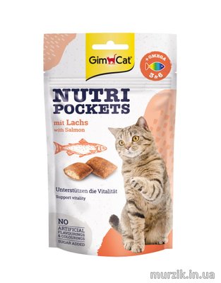 Лакомства для кошек Gimcat Nutri Pockets c лососем и жирными кислотами омега 3 и 6 60 г. 5885262 фото